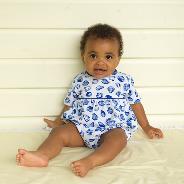 Baby wearing seashell jersey bubble shape babysuit