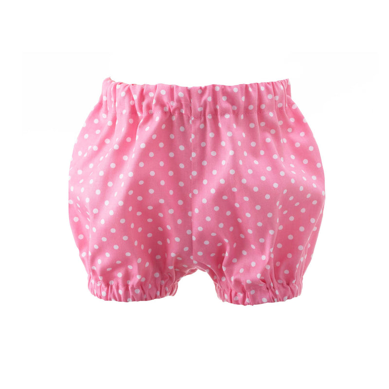Bloomers with white polka dot print on pink background to compliment babies Pink Dotty Dress.