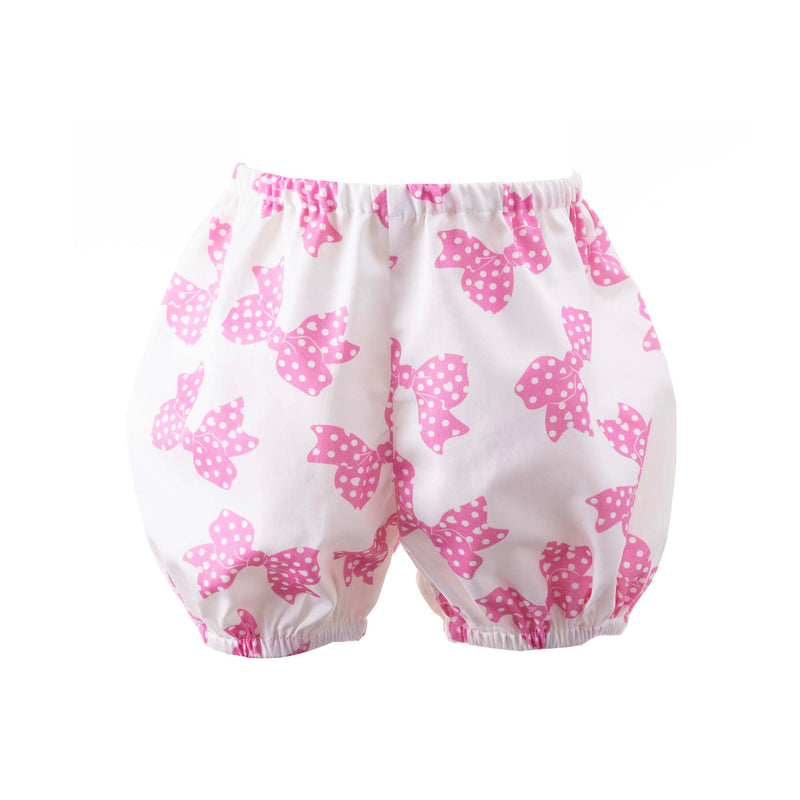 Pink polka dot bow print bloomers to compliment Babies Pink Bow frill dress