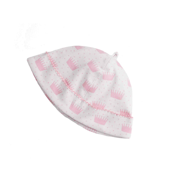 Babies soft cotton jersey hat with pink polka dot crown print to match pink polka dot crown babygro.