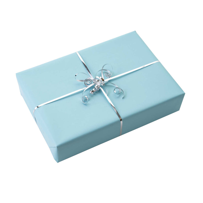 Blue Wrapping Paper & Silver Ribbon