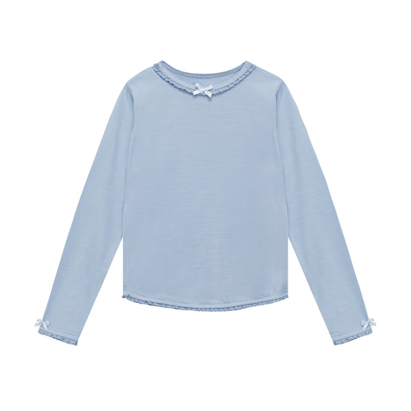 Lace and Bows Long Sleeve Dusty Blue Top