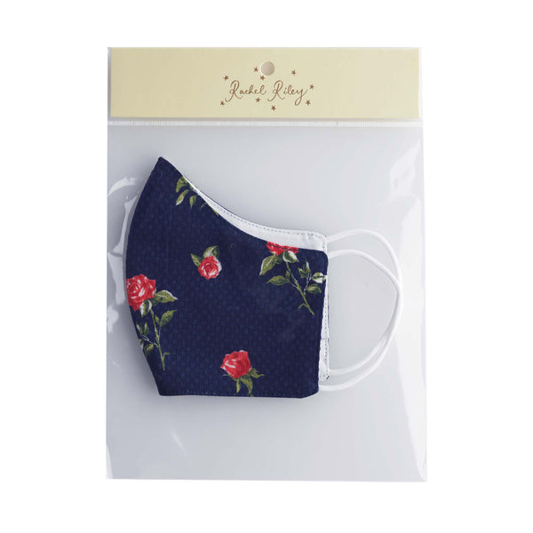 Navy Rose Print Face Mask, Children's