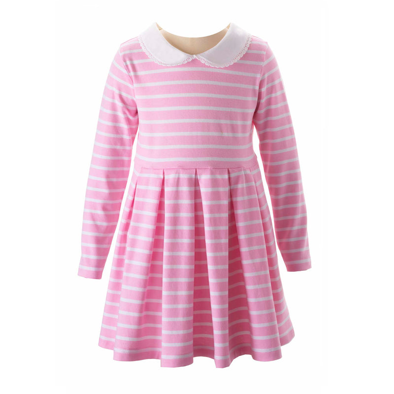 Pink Long Sleeved Breton Striped Jersey Dress