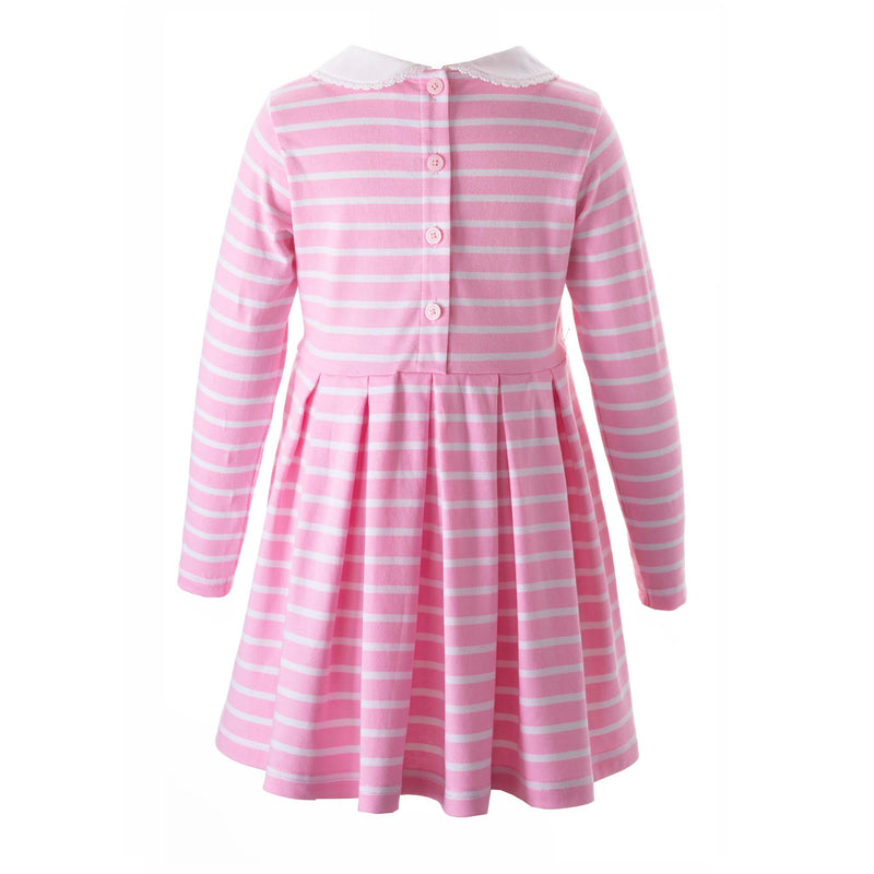 Pink Long Sleeved Breton Striped Jersey Dress