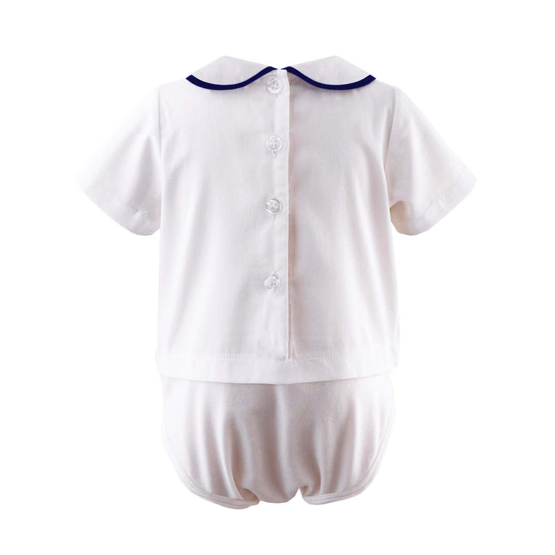 Navy piping peter pan collar white shirt with jersey body.