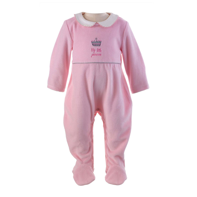 Princess Embroidered Velour Babygro