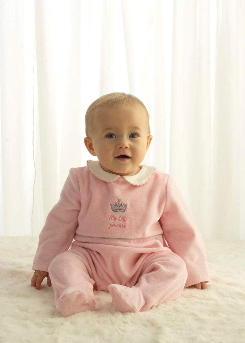 Princess Embroidered Velour Babygro