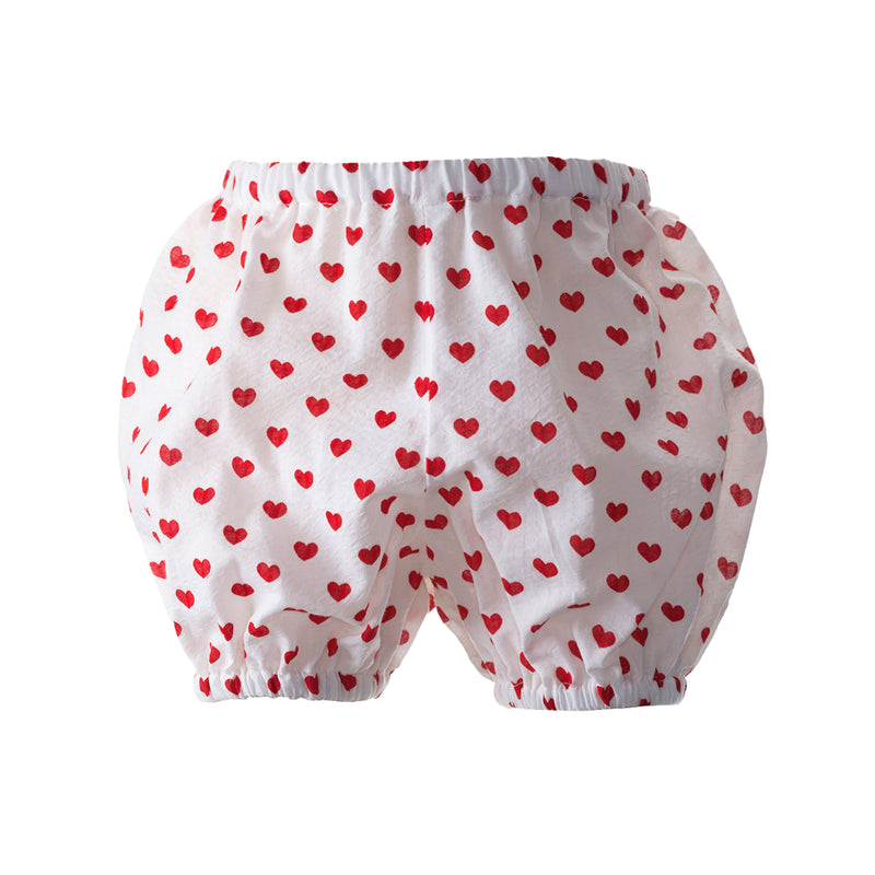 Ivory bloomers with red heart print to compliment babies heart scalloped frill dress