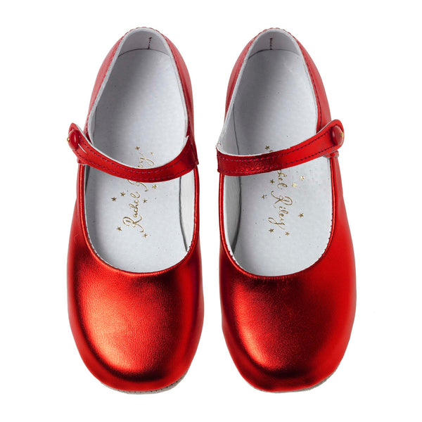Button Strap Slippers, Red Metallic