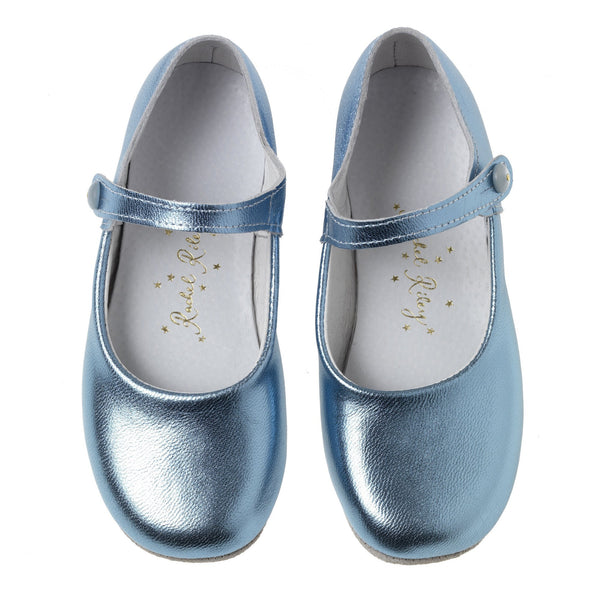 Button Strap Slipper, Blue Metallic