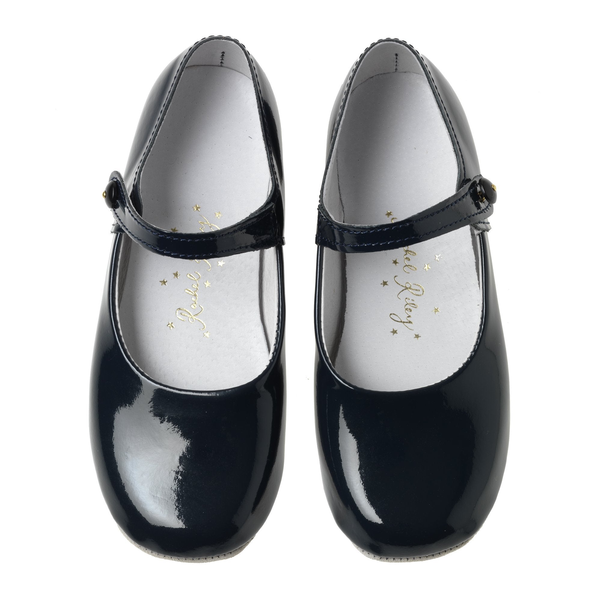 Button Strap Slippers, Navy Patent