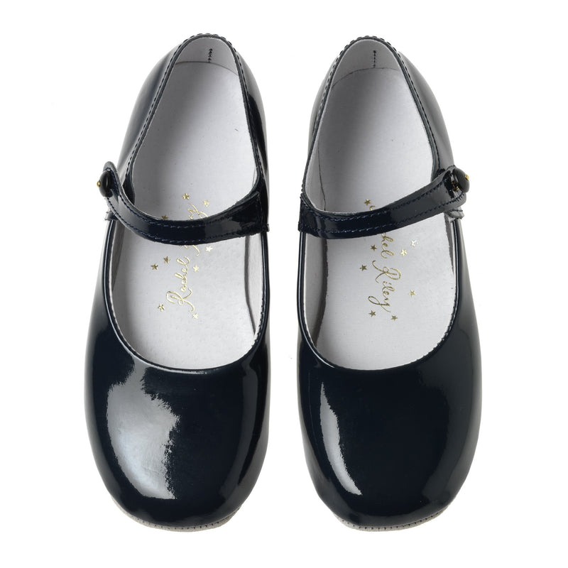 Button Strap Slippers, Navy Patent