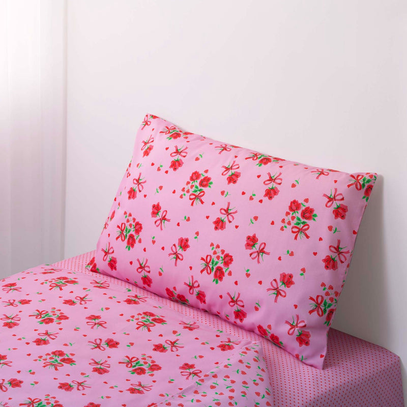 Strawberry Rose Duvet Cover and Pillowcase Set Single Bed