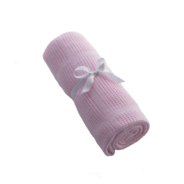 Pink Soft Cotton Cellular Pram Blanket