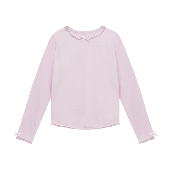 Lace and Bows Long Sleeve Sugar Pink Top