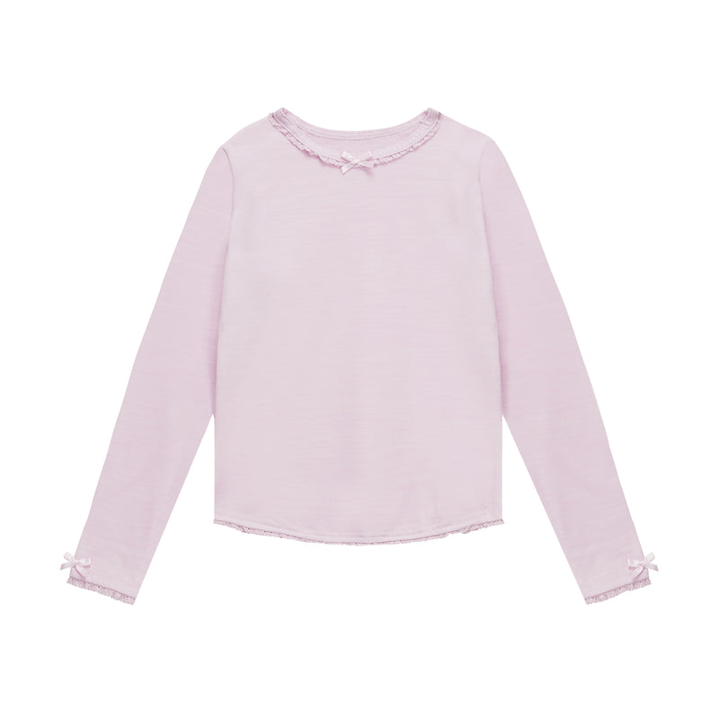 Lace and Bows Long Sleeve Sugar Pink Top