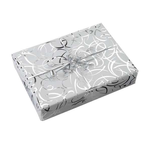 Silver Swirl Wrapping Paper & Silver Ribbon