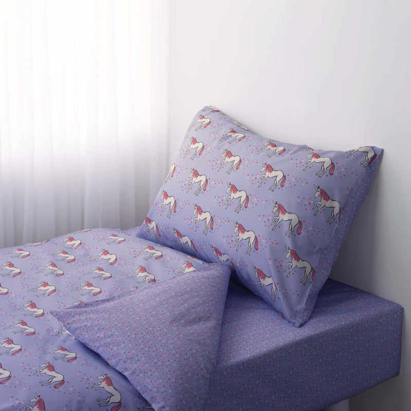 Lilac Unicorn Duvet Cover and Pillowcase Set Cot Bed